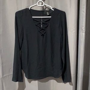 Black criss cross neck blouse